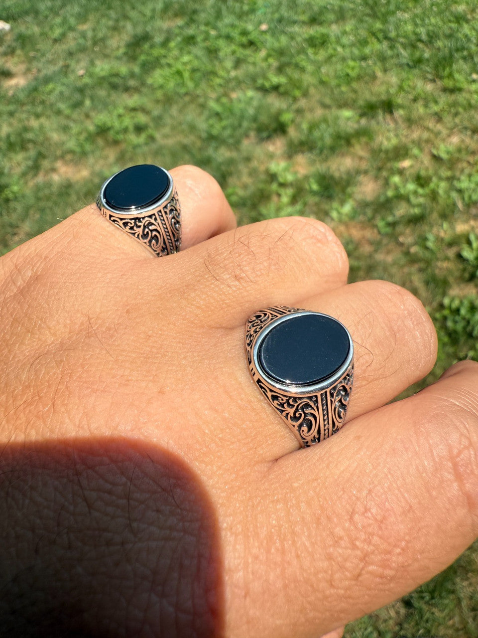 Arabian Nights Ring - 925 Silver Oxidized - Genuine Black Onyx Stone