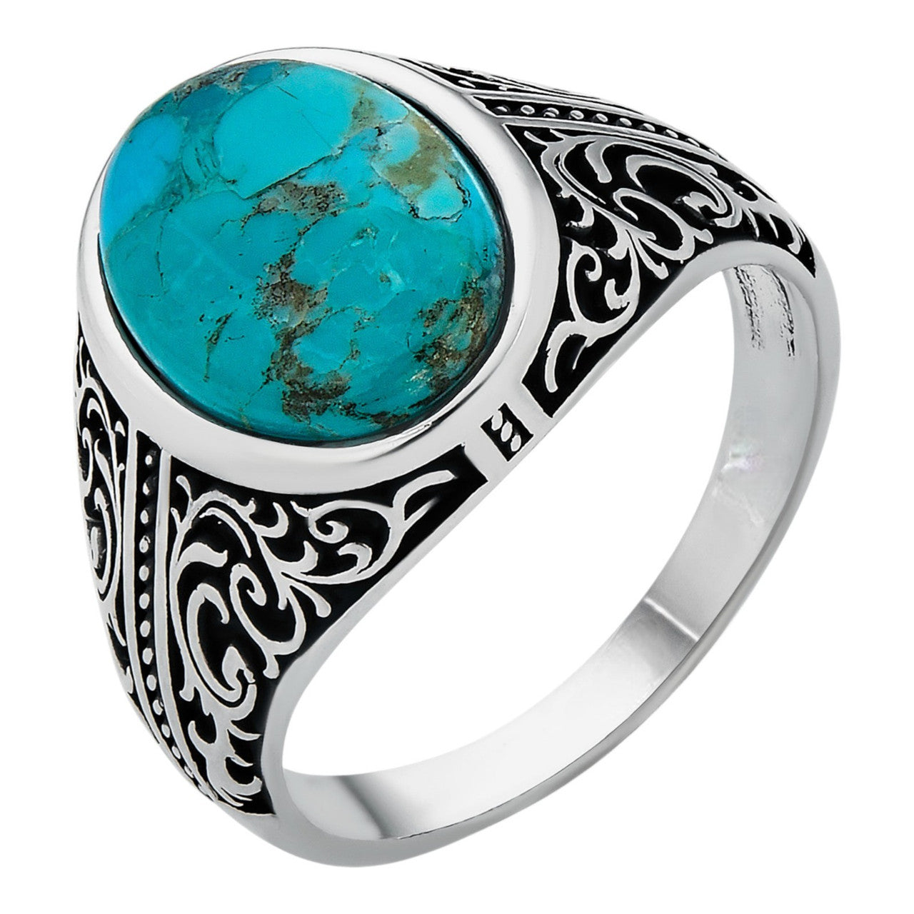 Arabian Nights Ring - 925 Silver Oxidized - Genuine Blue Turquoise Stone