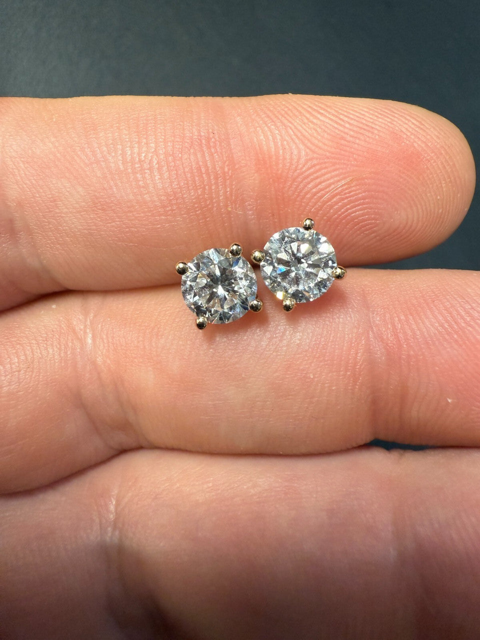 2ct Real DIAMOND Stud Earrings - 14k Yellow Gold - 6.5mm