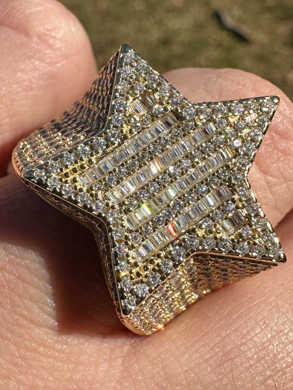 Baguette Rap Star Ring - 14k Gold Vermeil 925 Silver - CZ Stones
