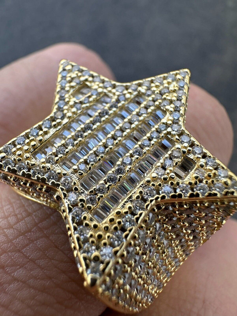 Baguette Rap Star Ring - 14k Gold Vermeil 925 Silver - CZ Stones