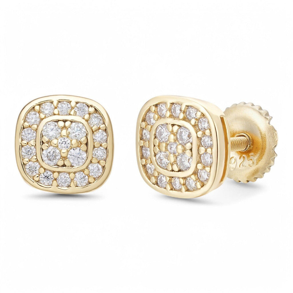 MOISSANITE Square Iced Out Earrings - 14k Gold Vermeil 925 Silver - 7mm