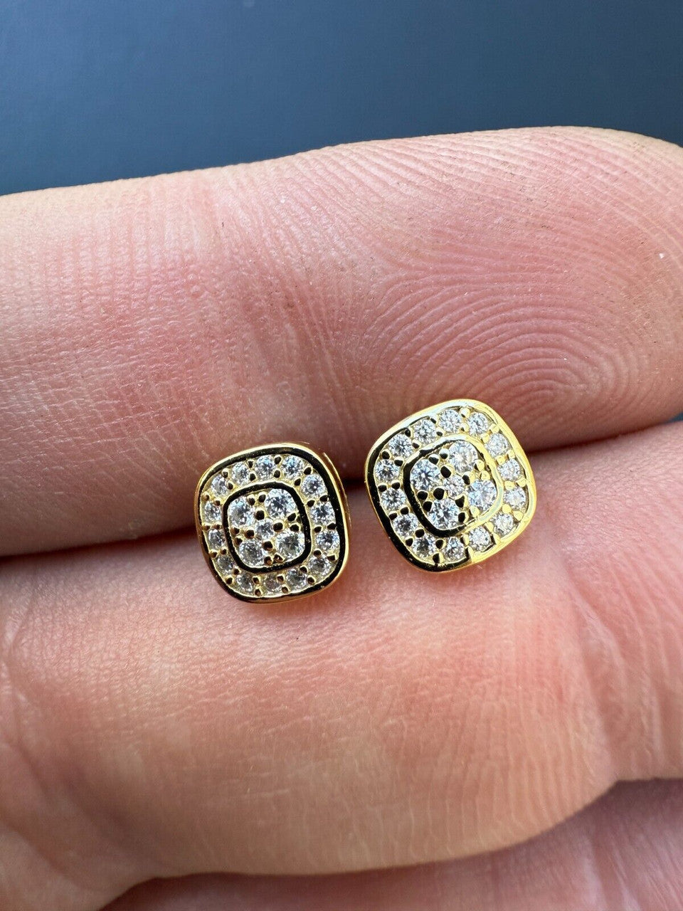 MOISSANITE Square Iced Out Earrings - 14k Gold Vermeil 925 Silver - 7mm