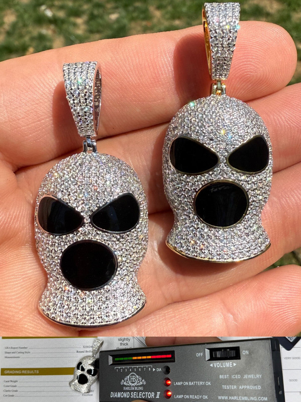 MOISSANITE Ski Mask Goon Iced Out Pendant - 14k Yellow Gold Vermeil Or 925 Silver - Medium 1.75"