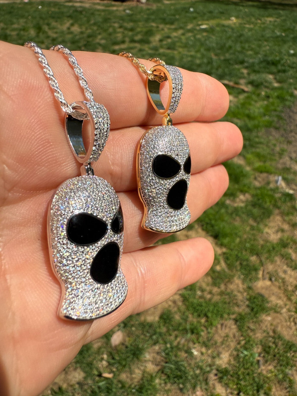 MOISSANITE Ski Mask Goon Iced Out Pendant - 14k Yellow Gold Vermeil Or 925 Silver - Medium 1.75"