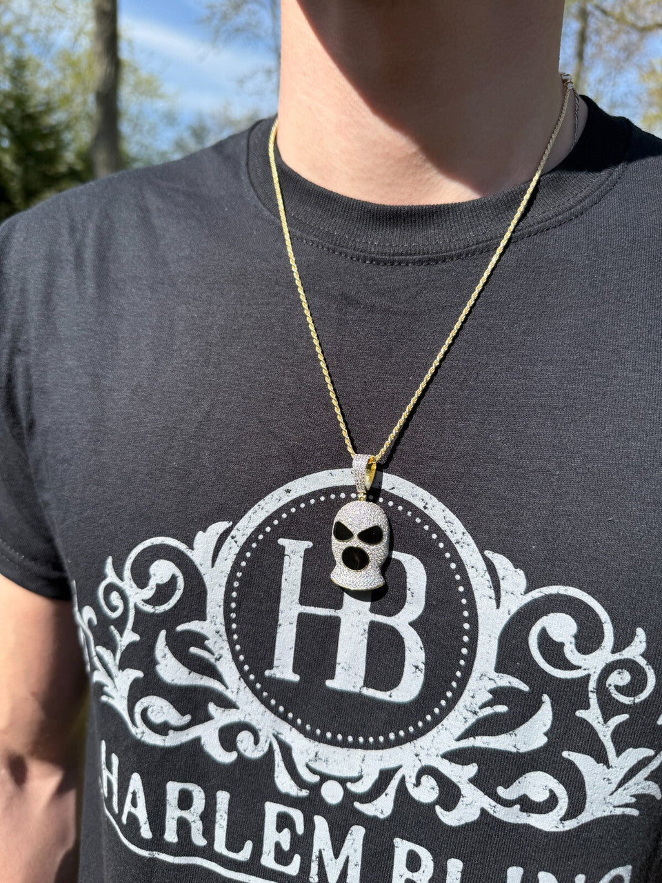 MOISSANITE Ski Mask Goon Iced Out Pendant - 14k Yellow Gold Vermeil Or 925 Silver - Medium 1.75"