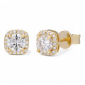 MOISSANITE Iced Out #1 Bestseller Square Halo Set Stud Earrings - 14k Gold Vermeil 925 Silver - 5mm -10mm
