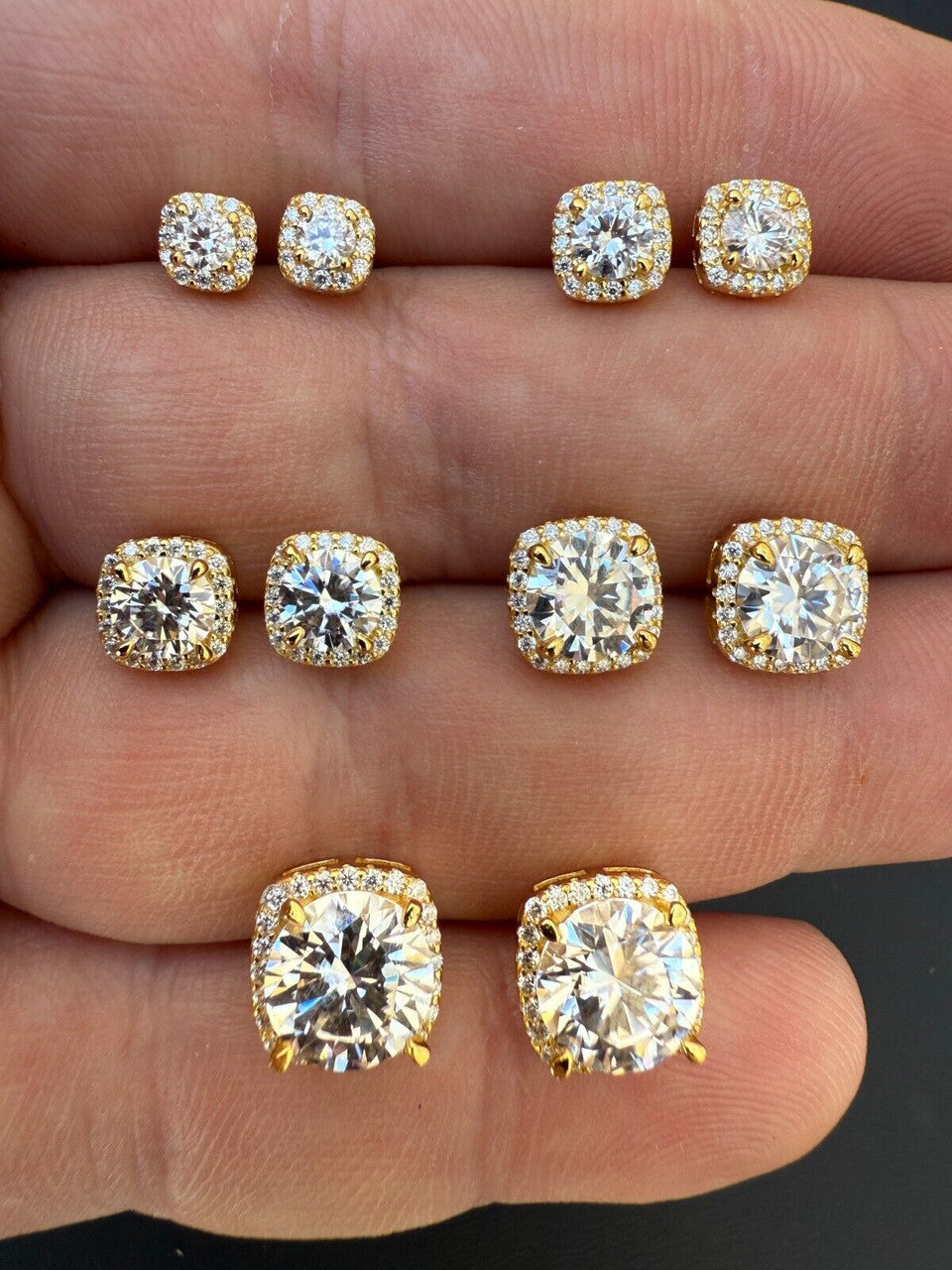 MOISSANITE Iced Out #1 Bestseller Square Halo Set Stud Earrings - 14k Gold Vermeil 925 Silver - 5mm -10mm