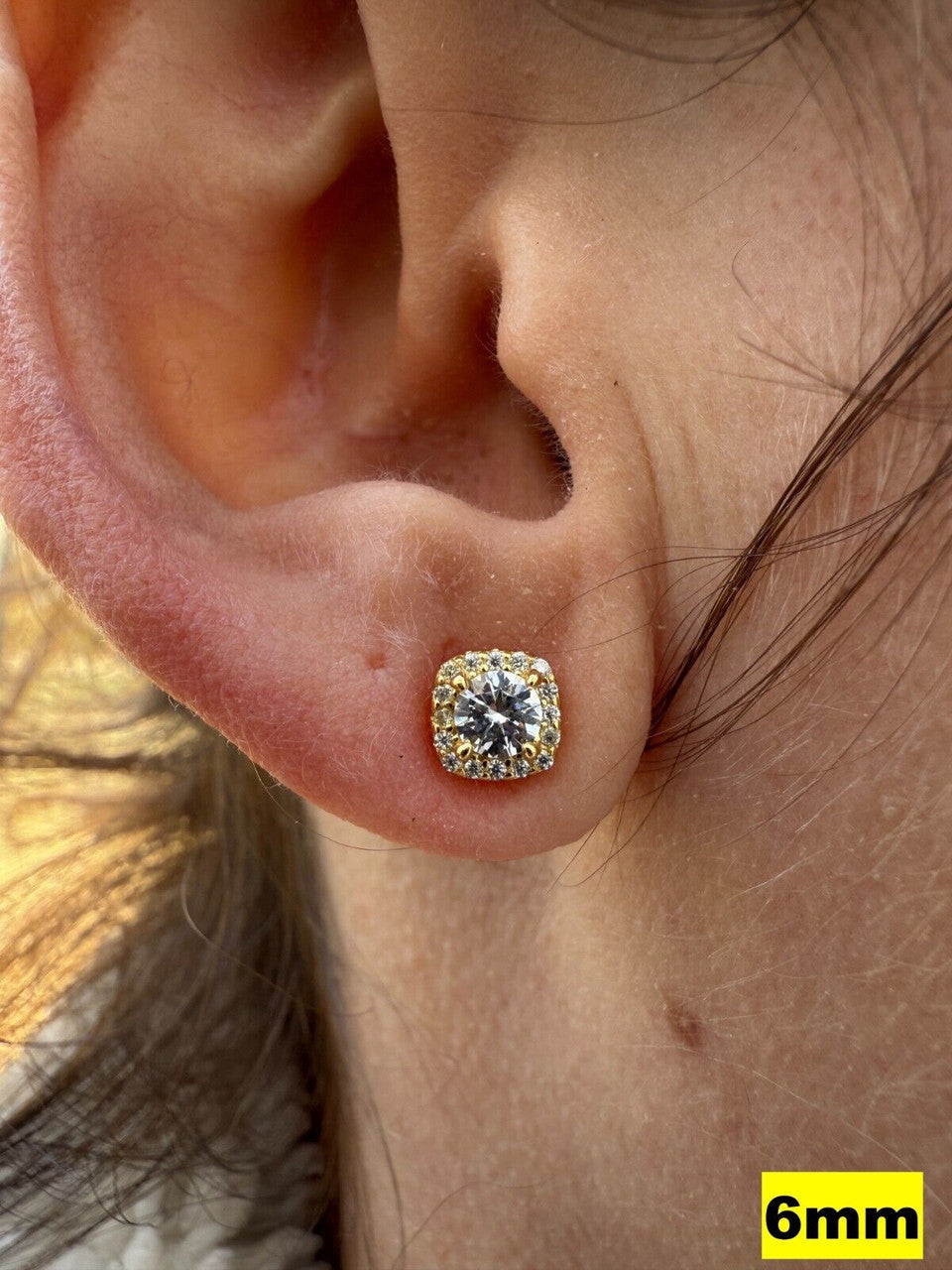 MOISSANITE Iced Out #1 Bestseller Square Halo Set Stud Earrings - 14k Gold Vermeil 925 Silver - 5mm -10mm