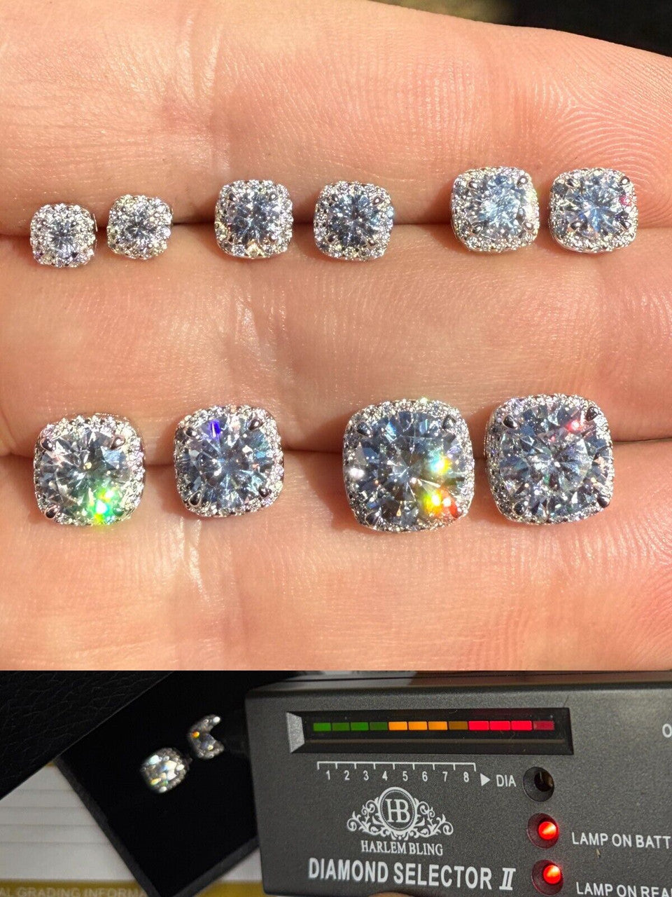 MOISSANITE Iced Out #1 Bestseller Square Halo Set Stud Earrings - 925 Silver - 5mm -10mm