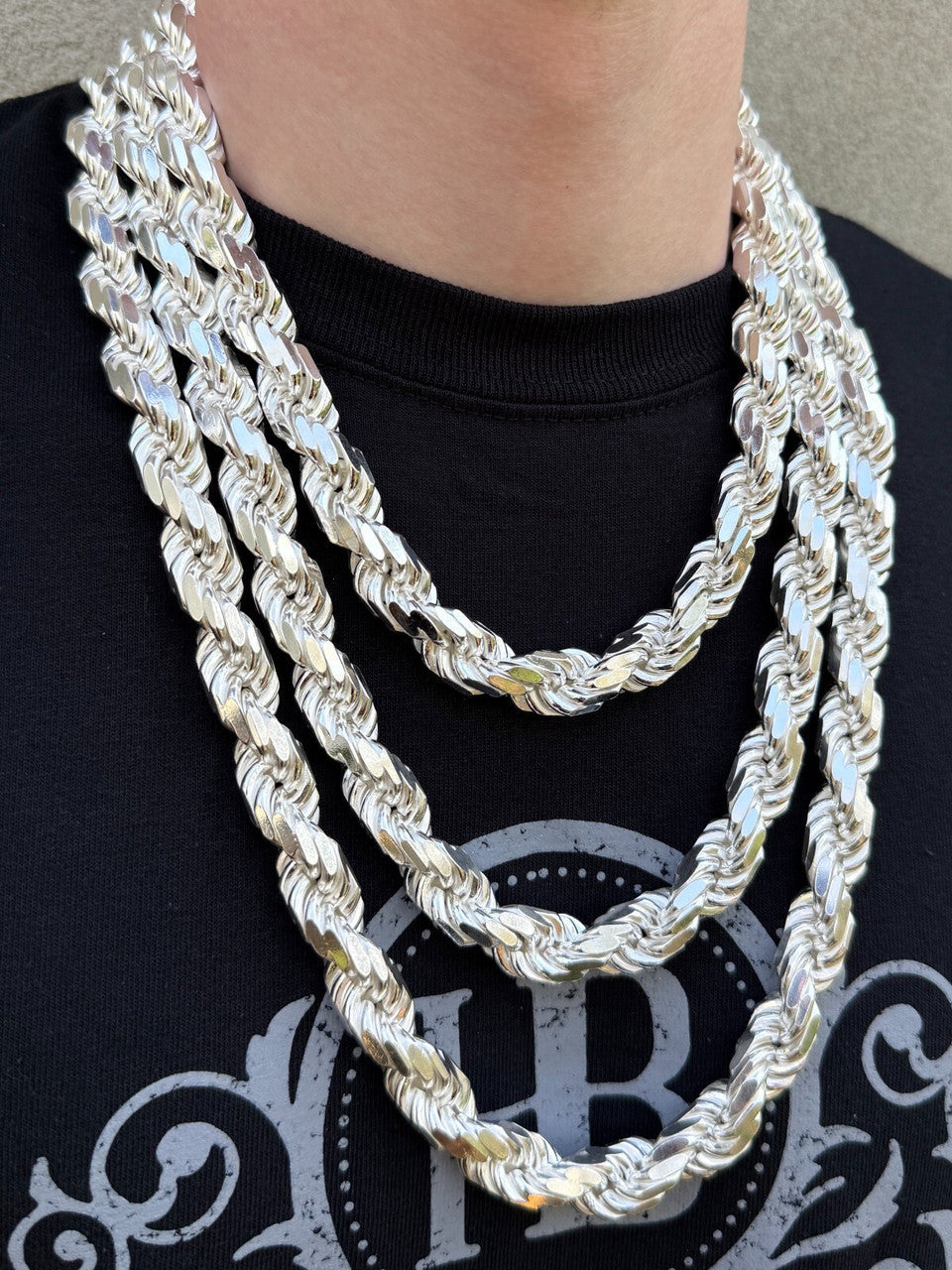 BIGGEST BOSS Rope Chain Necklace - 925 Sterling Silver - 18"-30" - 12.5mm