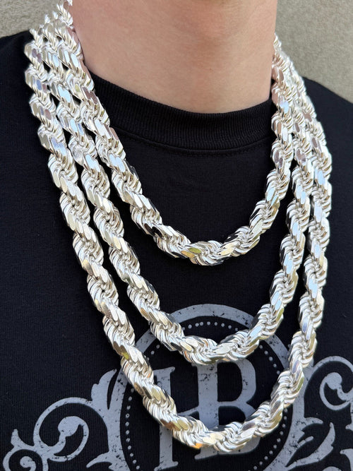 BIGGEST BOSS Rope Chain Necklace - 925 Sterling Silver - 18"-30" - 12.5mm