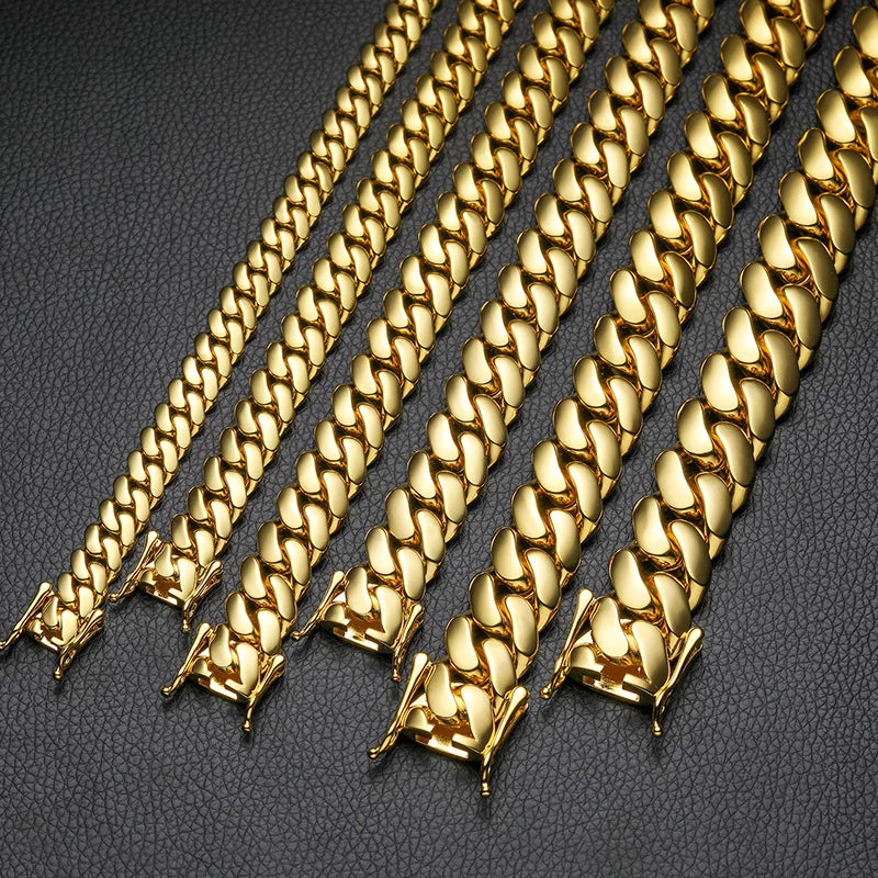 Cadena Cubana Miami 10–22mm — Baño de Oro 18K | No se Destiñe