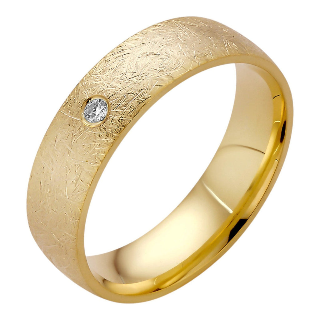 MOISSANITE Solitaire Scraped Brushed Wedding Band Ring - 14k Gold Vermeil 925 Silver