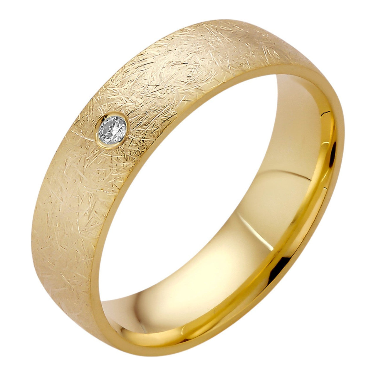 MOISSANITE Solitaire Scraped Brushed Wedding Band Ring - 14k Gold Vermeil 925 Silver