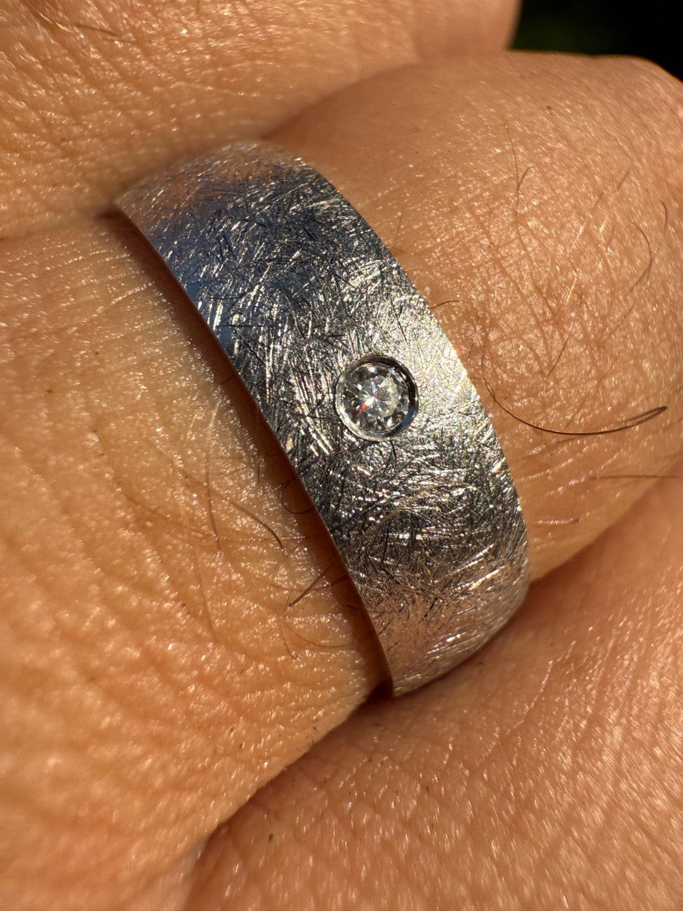 MOISSANITE Solitaire Scraped Brushed Wedding Band Ring - 925 Silver