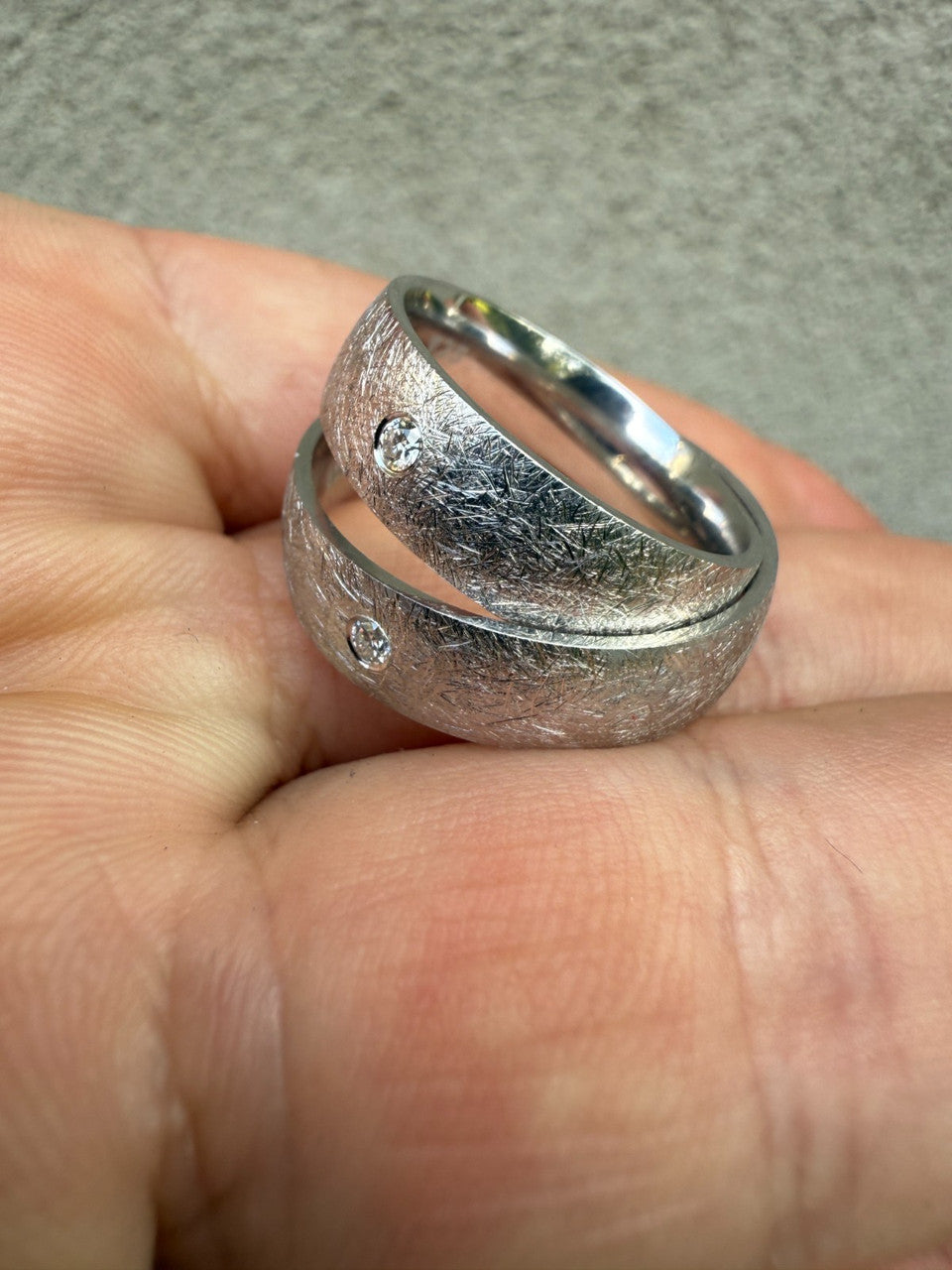 MOISSANITE Solitaire Scraped Brushed Wedding Band Ring - 925 Silver