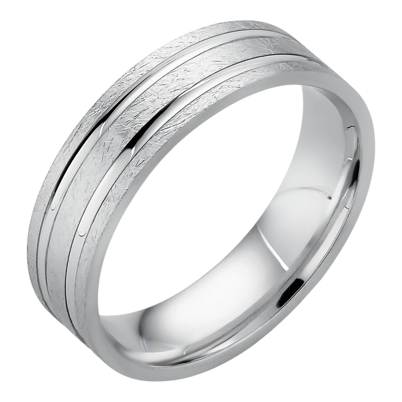 Scraped Brushed Wedding Band Ring - 925 Silver - Plain
