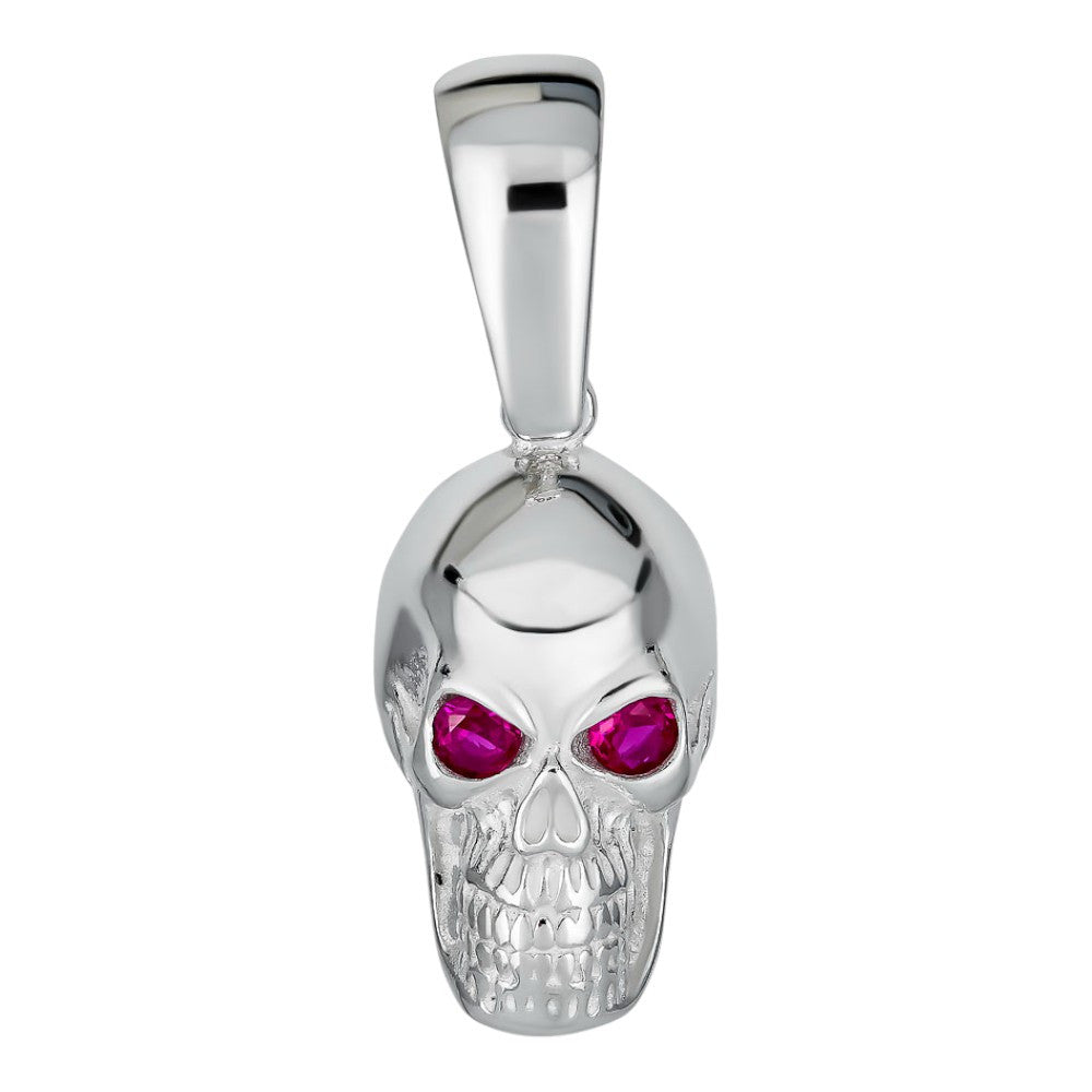 Real Solid 925 Silver Skull W. Red Eyes Pendant Men Or Ladies Emo Goth Necklace