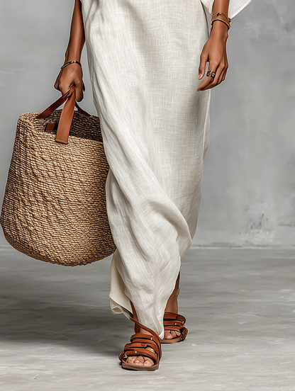 White Off-shoulder Batwing Sleeve Straight Maxi Dress