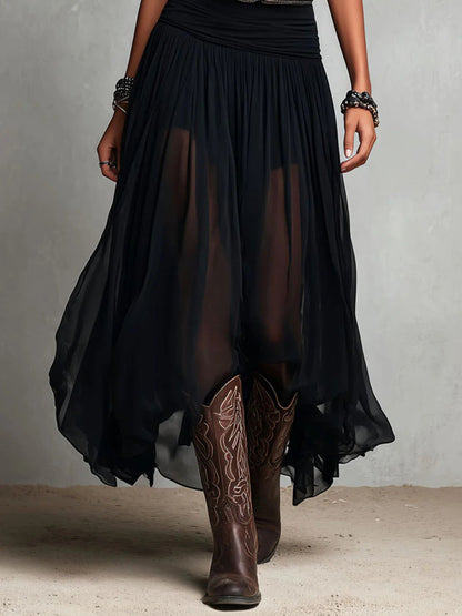 Vestido largo negro de tirantes con falda de tul (sin cinturón)