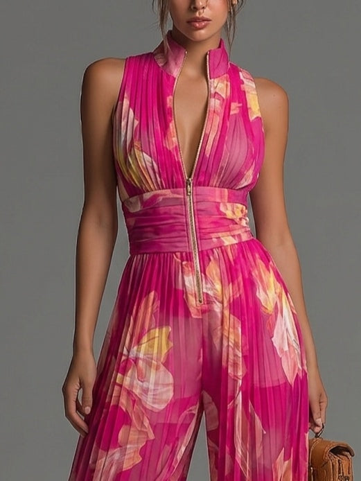 Mono floral fucsia Leila de pernera ancha, look completo de cuerpo entero