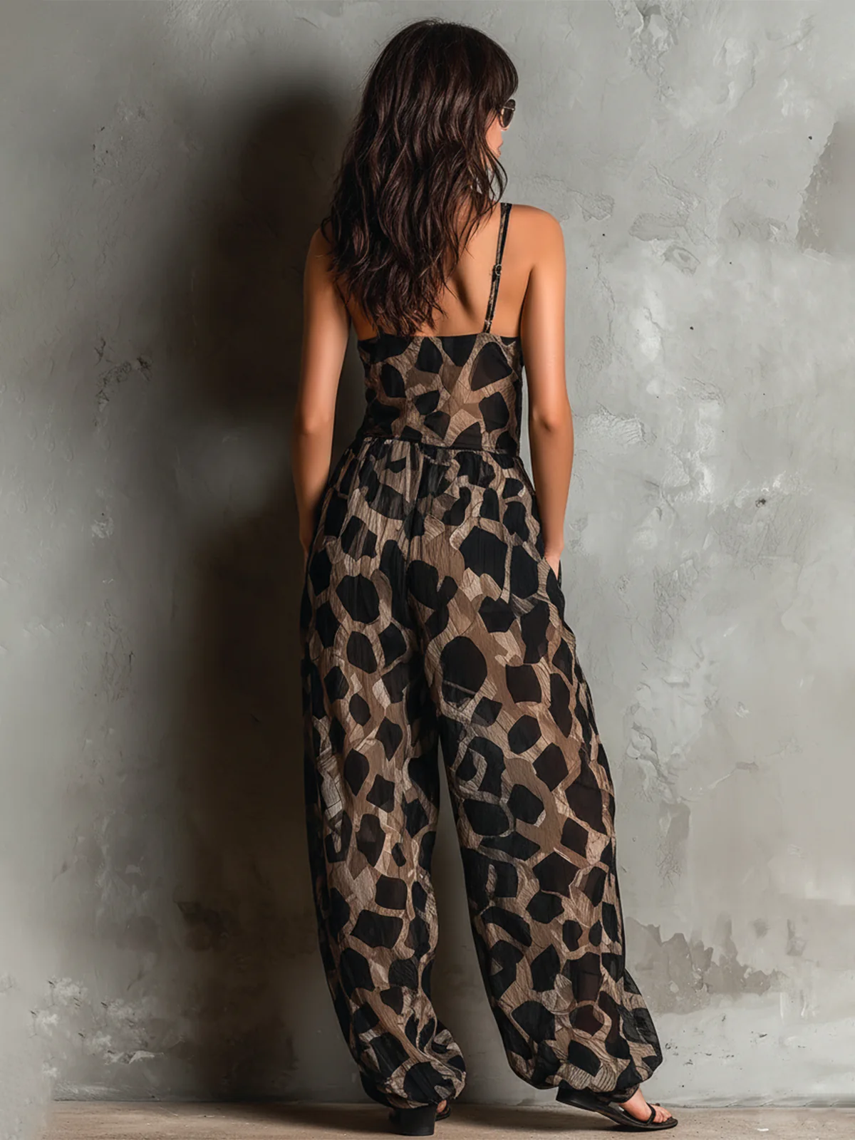 Mono de gasa con estampado animal y pernera ancha
