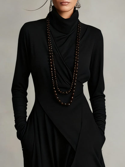Purple High-neck Asymmetrical Pleated Maxi Dress（Necklace not included）