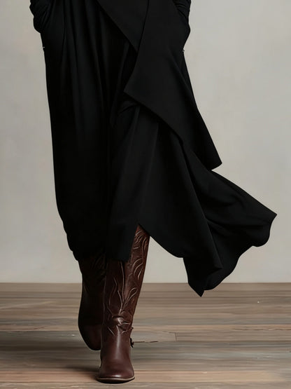 Purple High-neck Asymmetrical Pleated Maxi Dress（Necklace not included）