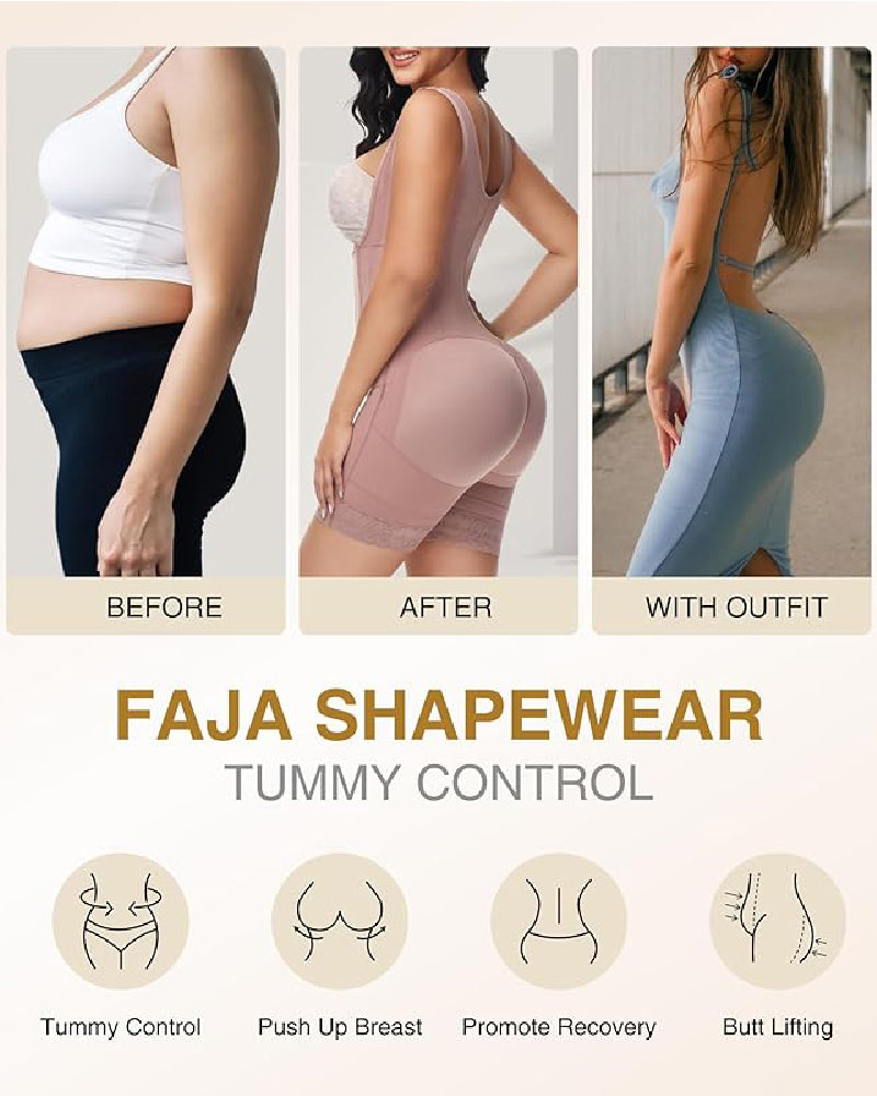 Faja Body con Cremallera Frontal y Pierna Media – Alta Compresión