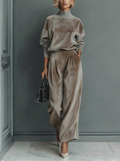 Women's turtleneck casual warm velvet suit
