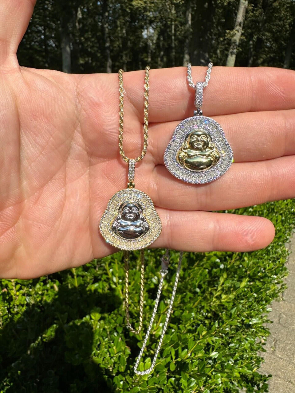 MOISSANITE Buddha Pendant - 14k Gold Vermeil Or 925 Silver - Small 1.5"