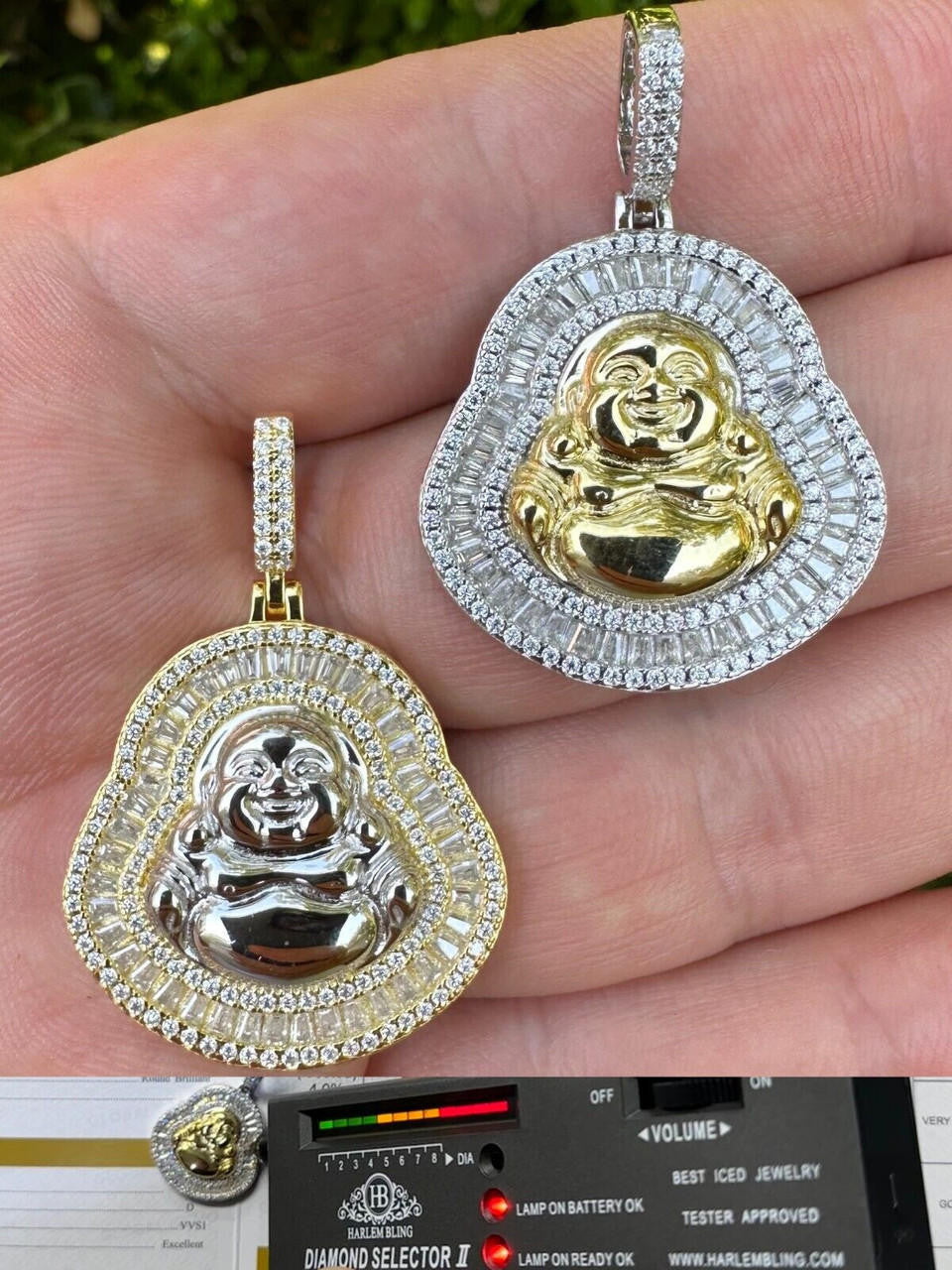 MOISSANITE Buddha Pendant - 14k Gold Vermeil Or 925 Silver - Small 1.5"