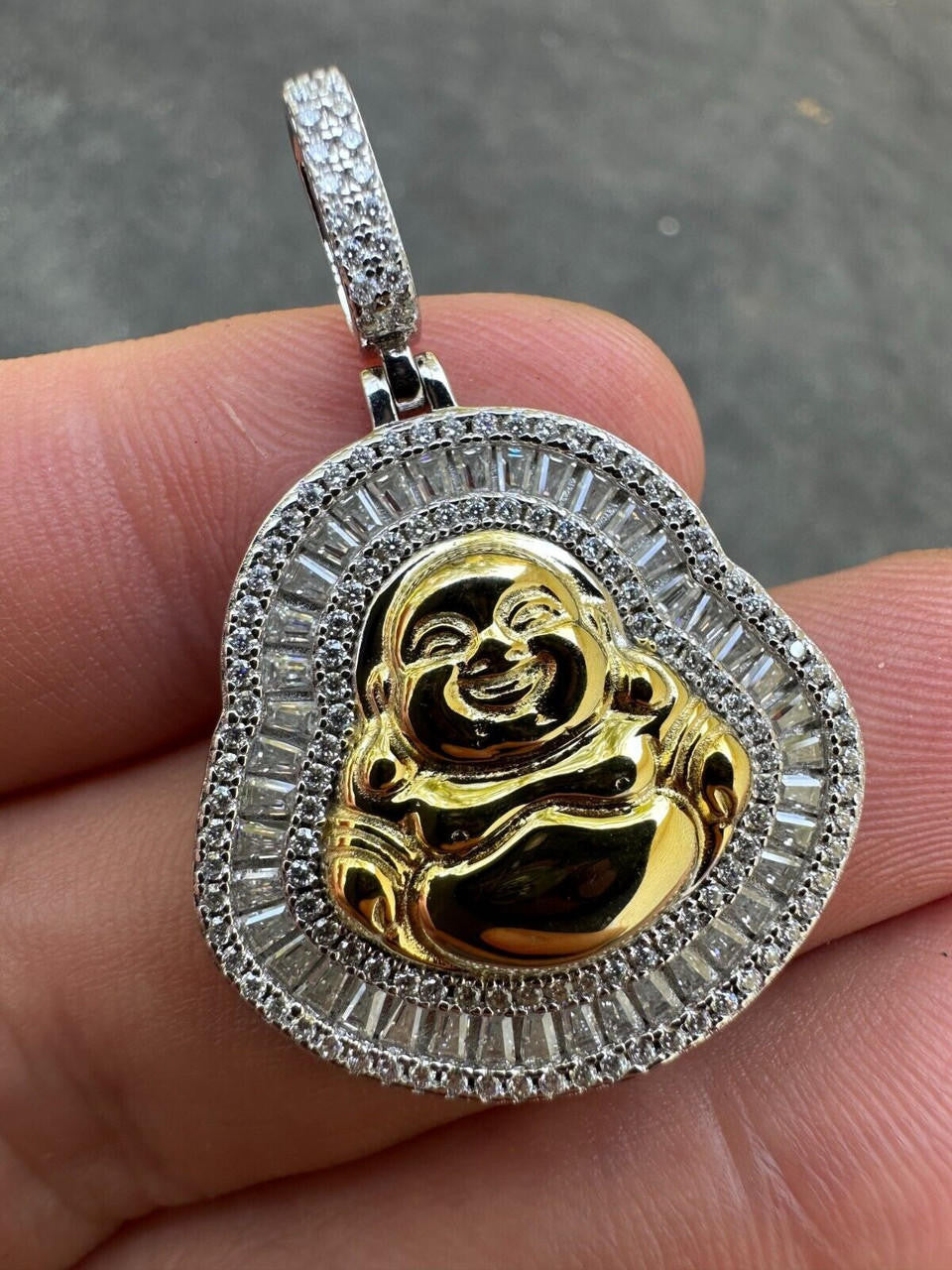 MOISSANITE Buddha Pendant - 14k Gold Vermeil Or 925 Silver - Small 1.5"