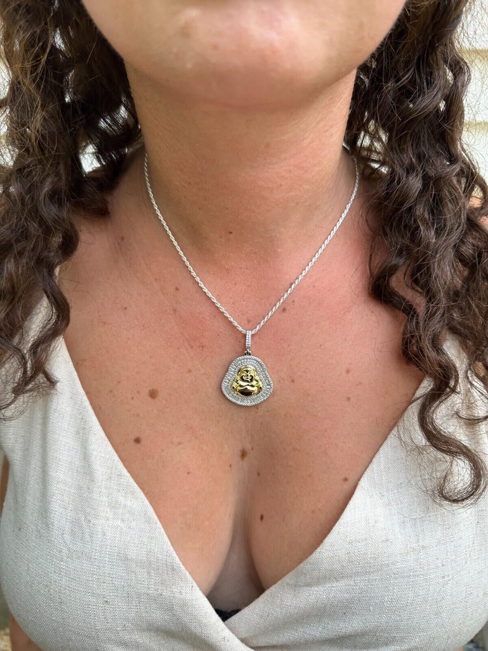 MOISSANITE Buddha Pendant - 14k Gold Vermeil Or 925 Silver - Small 1.5"