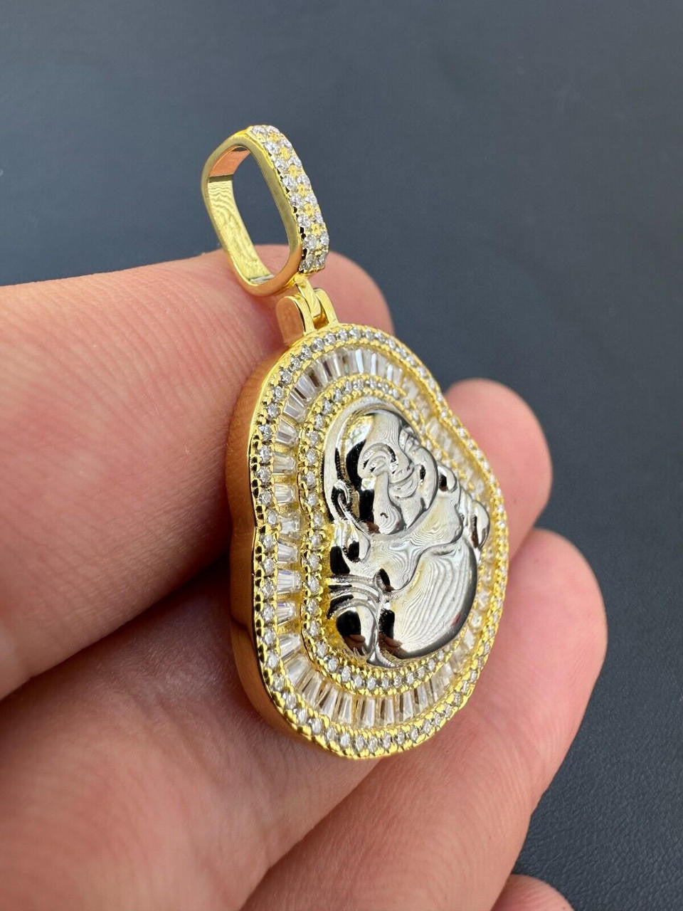 MOISSANITE Buddha Pendant - 14k Gold Vermeil Or 925 Silver - Small 1.5"