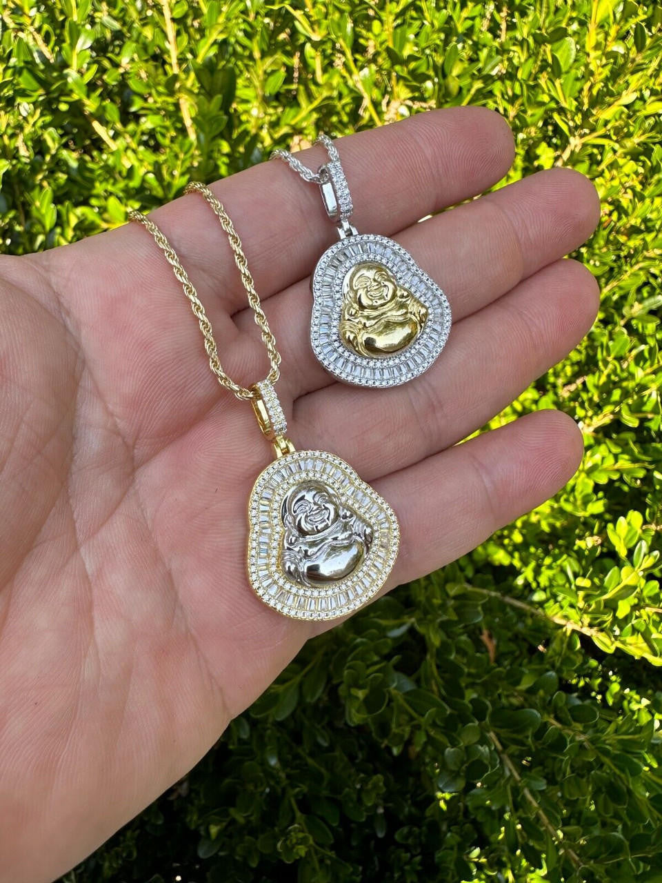 MOISSANITE Buddha Pendant - 14k Gold Vermeil Or 925 Silver - Small 1.5"