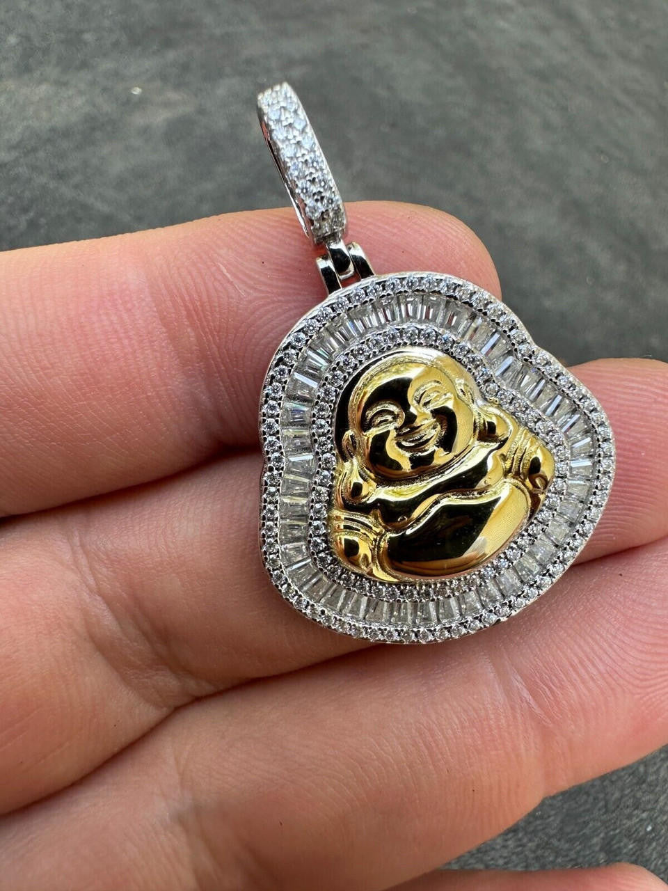 MOISSANITE Buddha Pendant - 14k Gold Vermeil Or 925 Silver - Small 1.5"