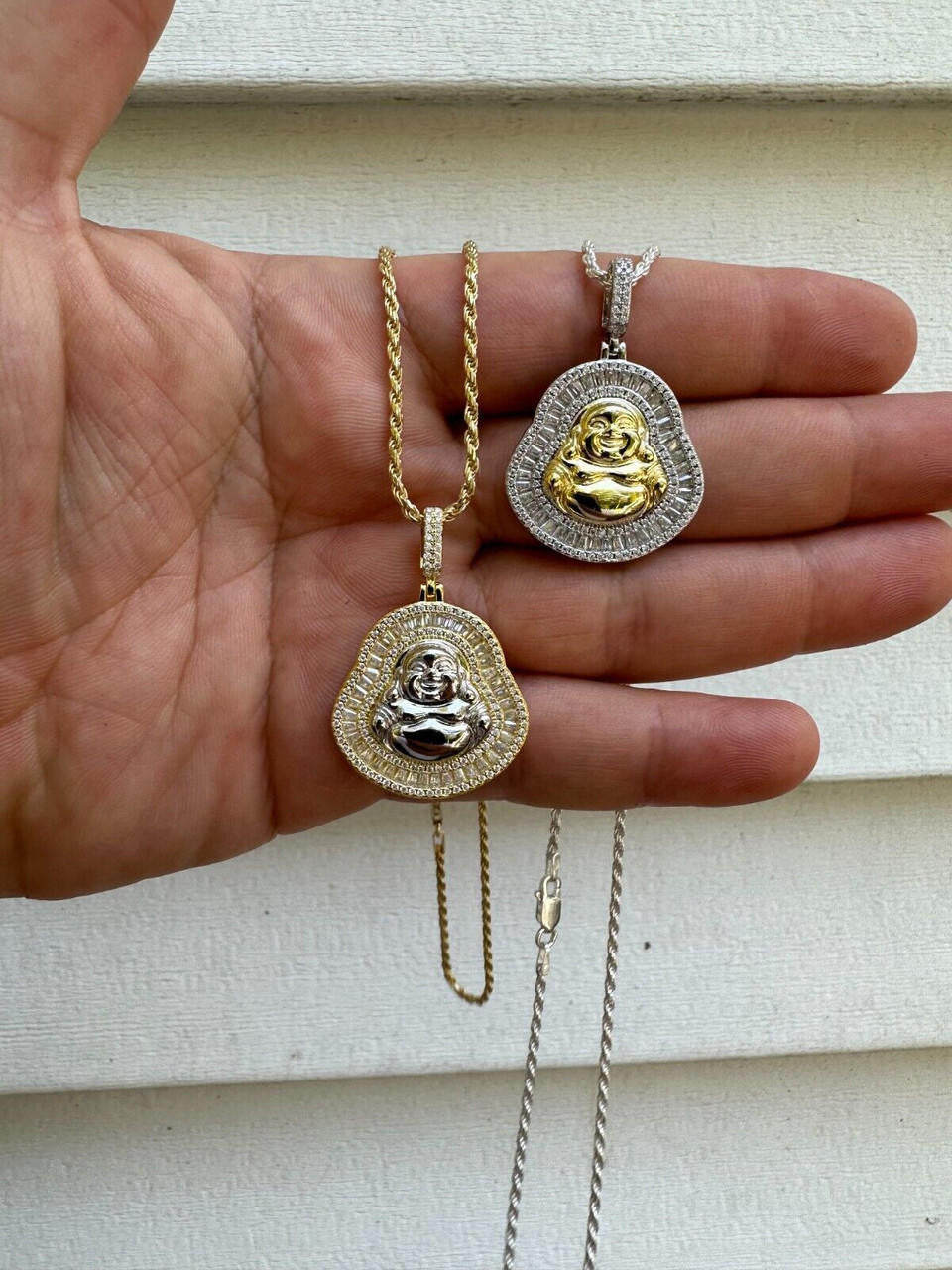 MOISSANITE Buddha Pendant - 14k Gold Vermeil Or 925 Silver - Small 1.5"