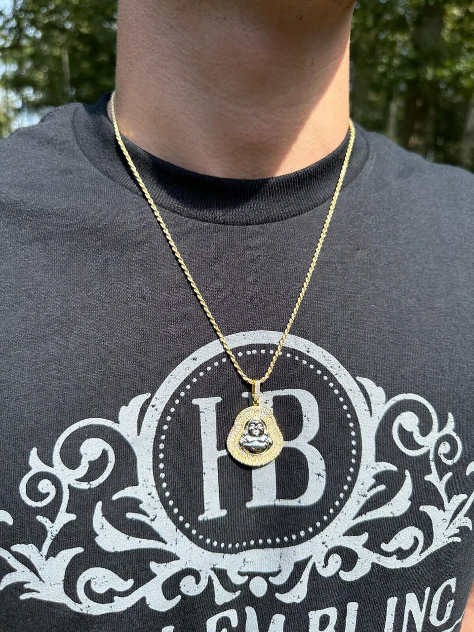 MOISSANITE Buddha Pendant - 14k Gold Vermeil Or 925 Silver - Small 1.5"