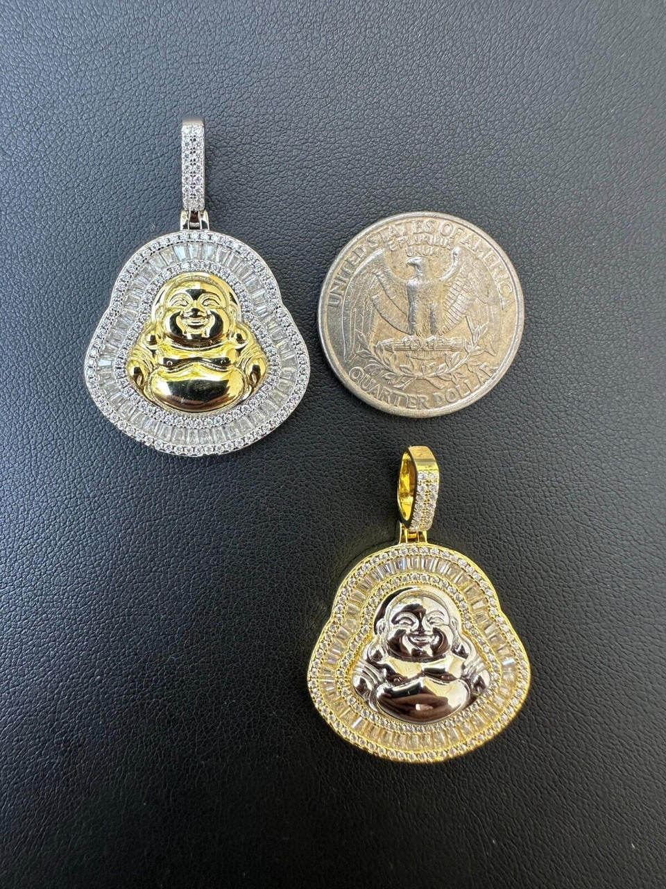MOISSANITE Buddha Pendant - 14k Gold Vermeil Or 925 Silver - Small 1.5"
