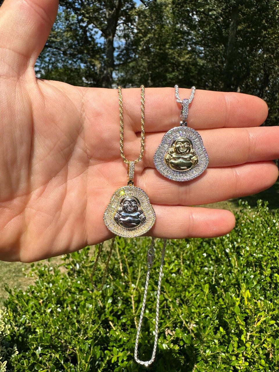 MOISSANITE Buddha Pendant - 14k Gold Vermeil Or 925 Silver - Small 1.5"