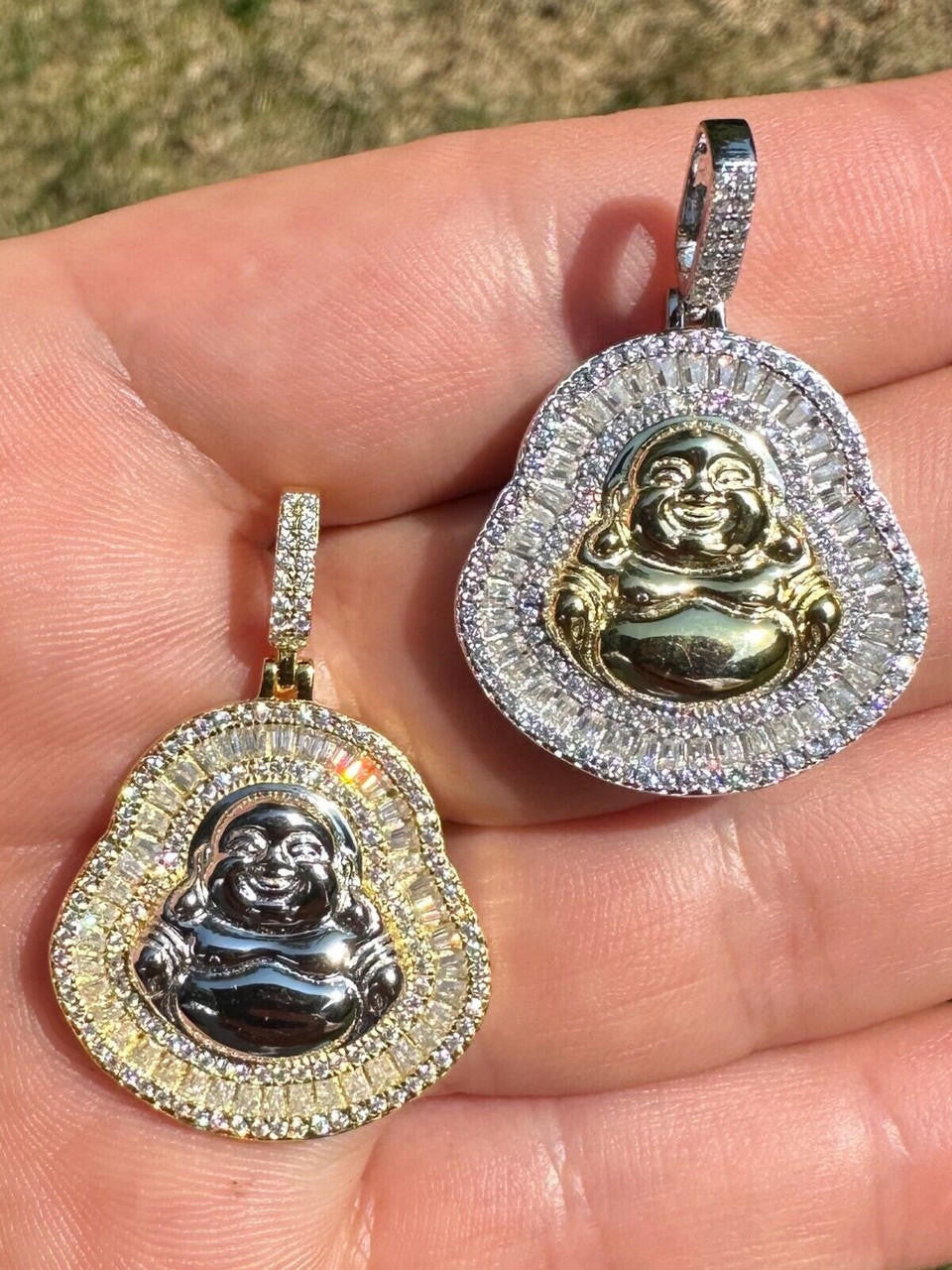 MOISSANITE Buddha Pendant - 14k Gold Vermeil Or 925 Silver - Small 1.5"