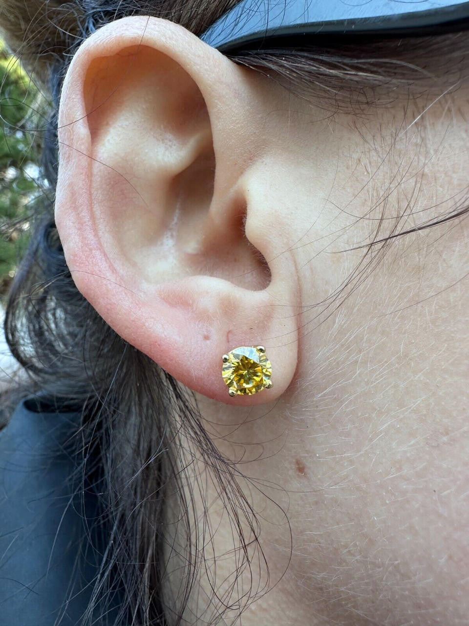 Canary Yellow MOISSANITE Solitaire Stud Earrings - 14k Gold Vermeil 925 Silver - 3mm-8mm - 0.2-4ct