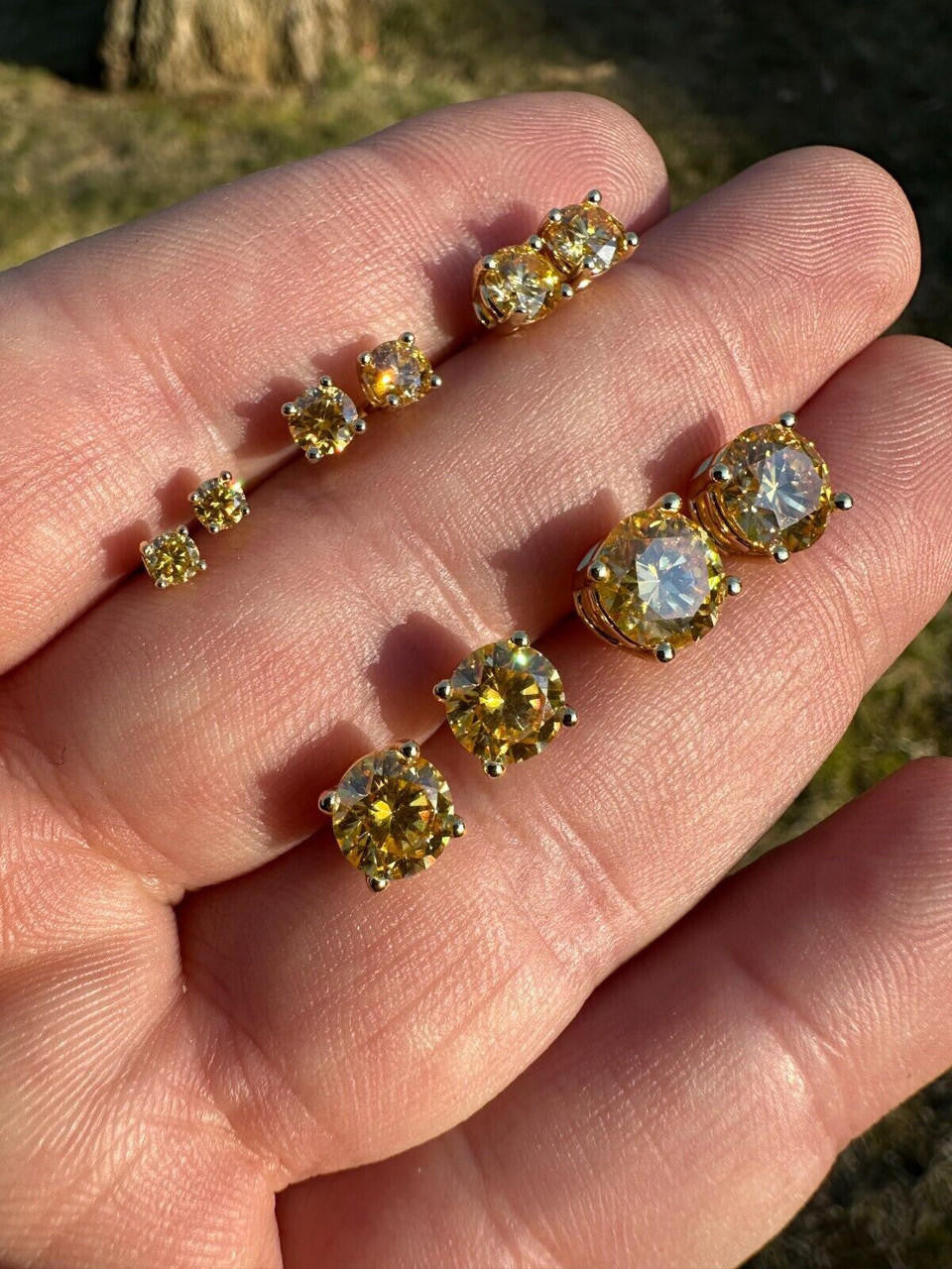Canary Yellow MOISSANITE Solitaire Stud Earrings - 14k Gold Vermeil 925 Silver - 3mm-8mm - 0.2-4ct