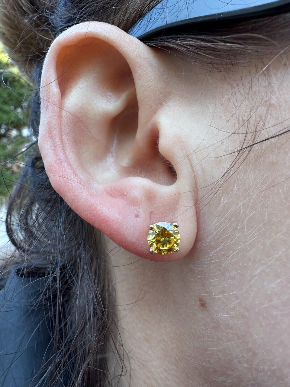Canary Yellow MOISSANITE Solitaire Stud Earrings - 14k Gold Vermeil 925 Silver - 3mm-8mm - 0.2-4ct