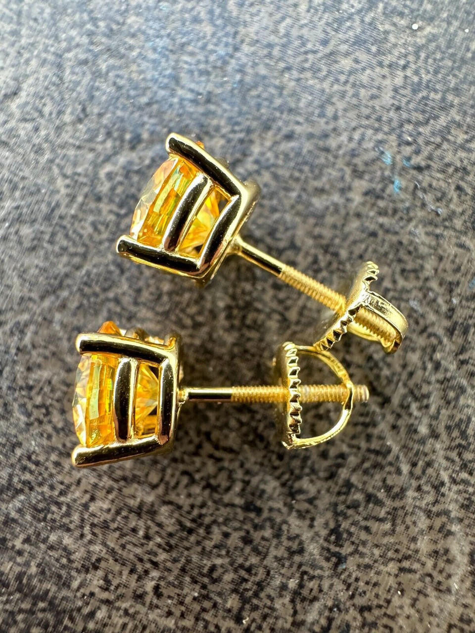 Canary Yellow MOISSANITE Solitaire Stud Earrings - 14k Gold Vermeil 925 Silver - 3mm-8mm - 0.2-4ct