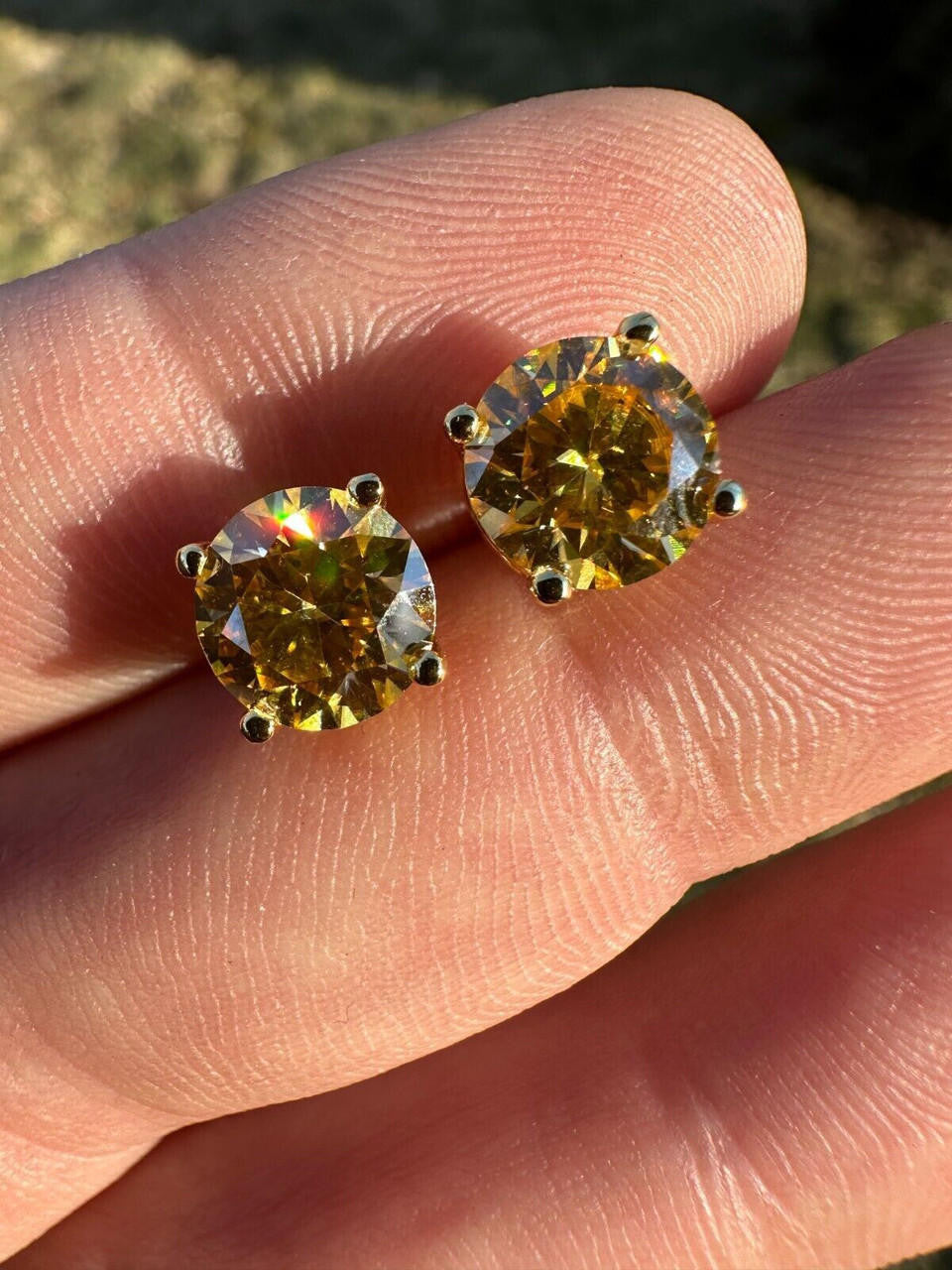 Canary Yellow MOISSANITE Solitaire Stud Earrings - 14k Gold Vermeil 925 Silver - 3mm-8mm - 0.2-4ct