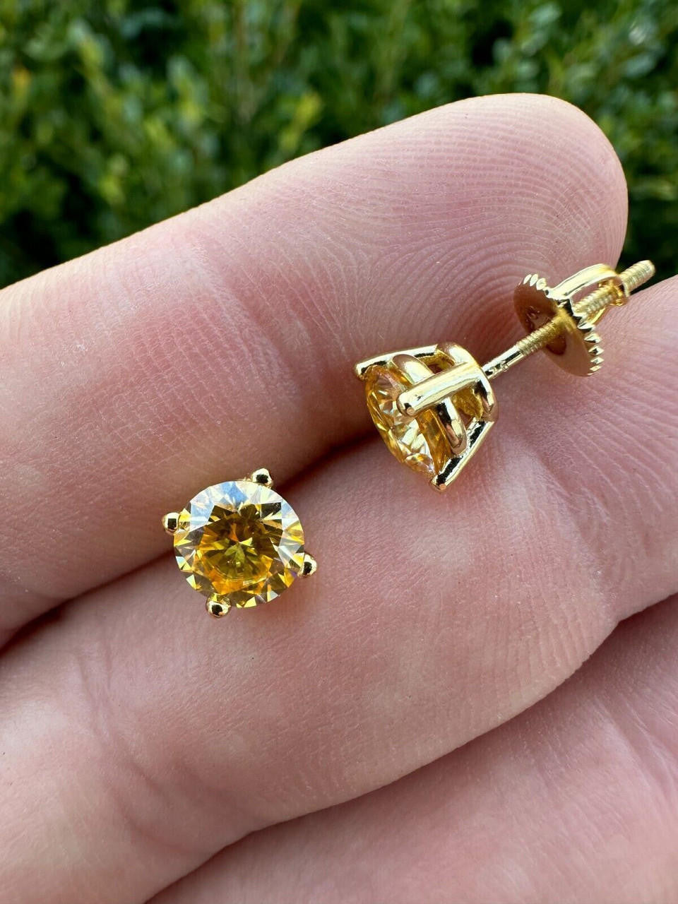 Canary Yellow MOISSANITE Solitaire Stud Earrings - 14k Gold Vermeil 925 Silver - 3mm-8mm - 0.2-4ct
