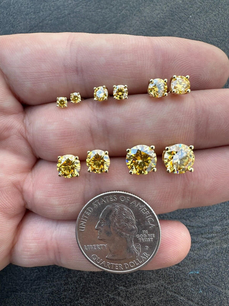 Canary Yellow MOISSANITE Solitaire Stud Earrings - 14k Gold Vermeil 925 Silver - 3mm-8mm - 0.2-4ct